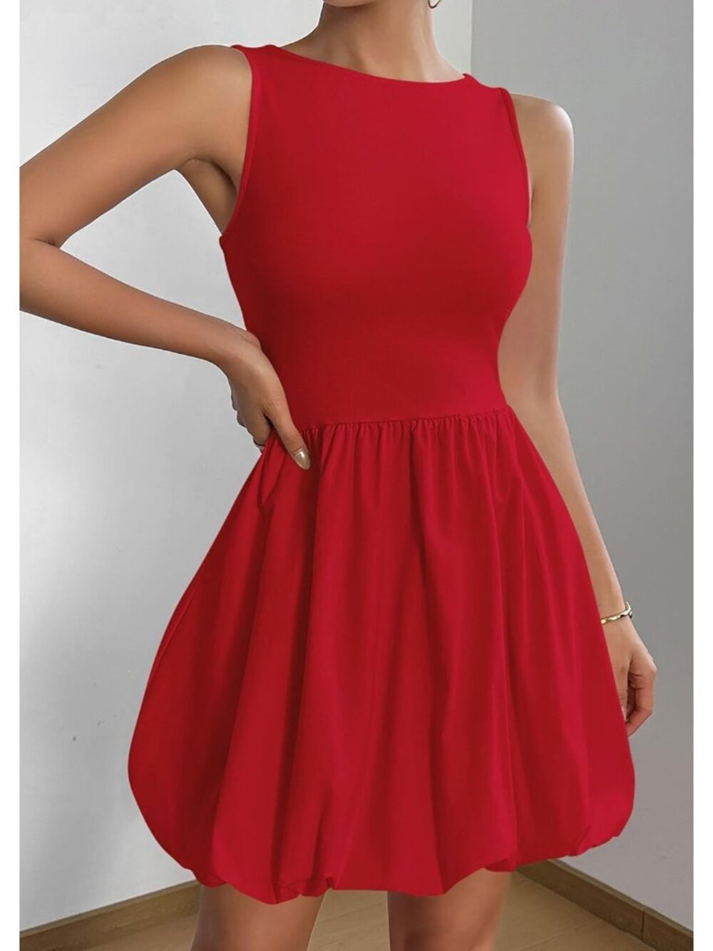 〽️Women's Red Casual Sleeveless Tank Crew Neck Short Cocktail Mini Dress